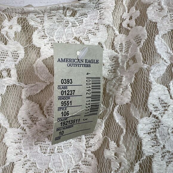 American Eagle White Beige Floral Lace Sleeveless Skater Dress Women's Sz 10 NWT - Picture 6 of 10